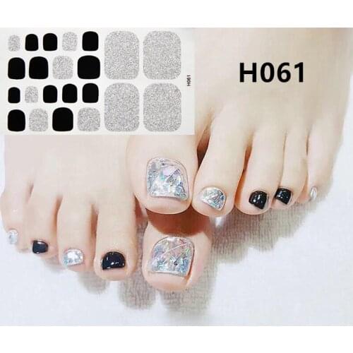 22 Tips/Sheet Toe Nail Sticker DIY Polish Stickers Glitter Plaid Tips Manicure Nail Art Wraps New Designs Full Cover Toe Decor
