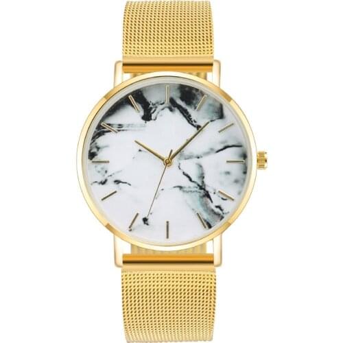 4 Colors Rose Gold Silver Women Stainless Steel Belt Leisure Watch Marble Dial Men Quartz Watches Unisex