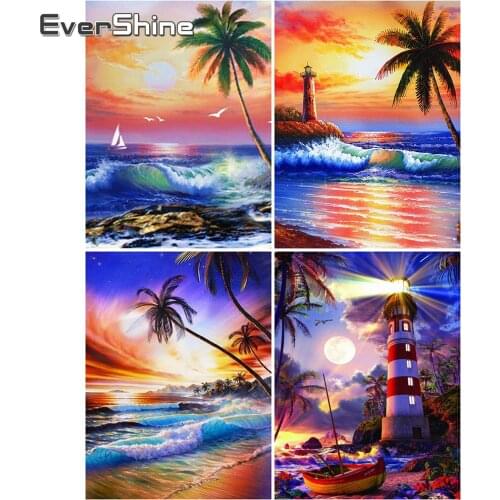 EverShine 5D Diamond Painting Full Drill Square Lighthouse Diamond Embroidery Scenic Mosaic Cross Stitch Handmade Gift
