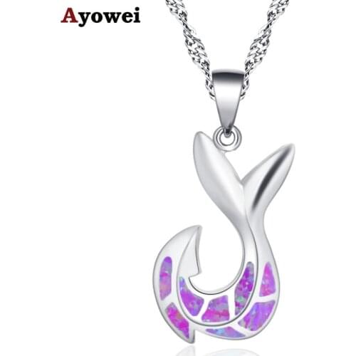 Ayowei Cute fishtail silver plated stamped pink opal fashion necklace pendant party gift female model design OP829A