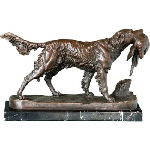 Bronze Dog Hunting Statue Sculpture Animal Art Marble Base Gorgeous Living Room Study Office Decoration