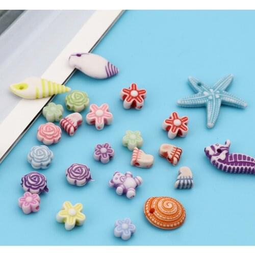 1000/2000 PCs Animal Bear Flower Acrylic Beads For Jewelry Making Bear Animal At Random Color Bracelet Anklet DIY Findings
