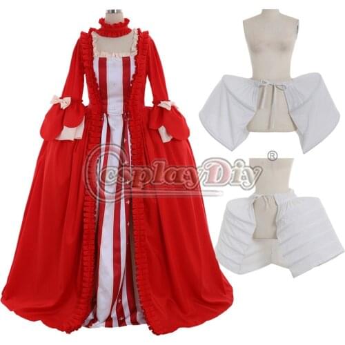 Cosplaydiy Red Rococo Marie Antoinette Gown with Stripe Dress Adult Masquerade Fancy Belle Dress Any Size L320