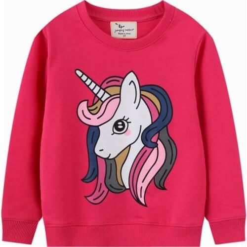Jumping Meters Girls Long Sleeves Red Cute Unicorn Pattern Round Neck Sweatshirts Autumn Childrens Casual Clothing 2-7Years