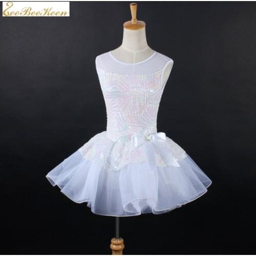 Children Women Ballet Dance dress Adult white sequins Puffy Princess Dress Costumes Girls Stage Peformance clothes Dance Wear