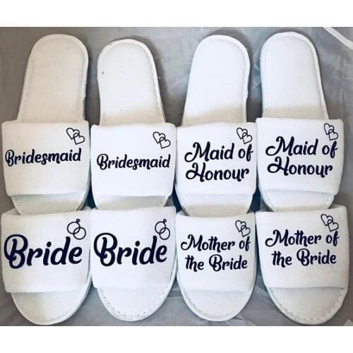 Personalized titles Wedding Bridesmaid maid of honor Bride Slippers flower girl Bachelorette Spa Slippers party gifts