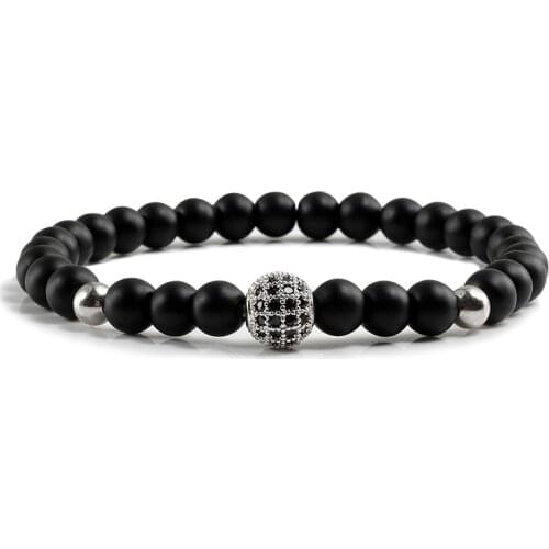 Classic Natural Stone Elastic Mens Bracelet Micro Pave CZ Disco Ball Matte Beaded Charm Bracelets Women Men Yoga Jewelry