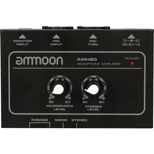 Ammoon AMH20 Compact Portable Monitor Headphone Amplifier Microphone Amplifier Low Noise Volume Control
