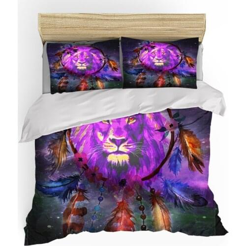 3D DreamCatcher Bedding Set，Moon Eclipse Duvet Cover Wolf Animal Bed Set 3pcs Galaxy Bedclothes For Kids Adults