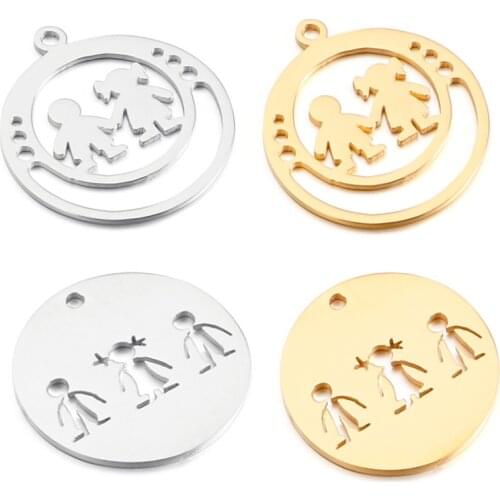 5Pcs/Lot Round Hollow Child Charms Disk Stainless Steel Mirror Polish Love Boy Girl Letter DIY Charm Pendant 25mm