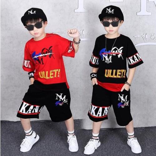 2021 Summer Kids Clothes Set Boys Clothing Short sleeve Outfit Teenage 5 6 7 8 9 10 11 12 Years Children Hip Hop Dance Costumes