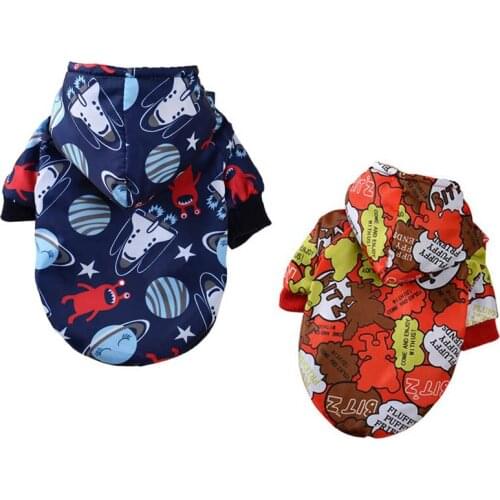 Fashion Autumn Winter Pet Dog Clothes Soft Warm Printed Puppy Coat Hooded Windproof Jacket Outfit For French Bulldog Clothing