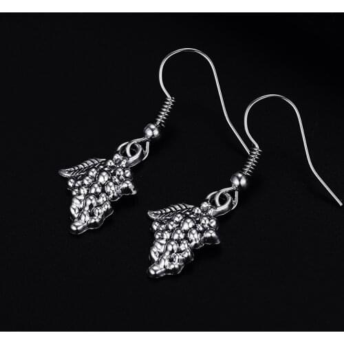 Trendy Vintage Grape Shape Antique Silver Plated Punk Hiphop Rock Style Retro Drop Earrings for Women Girl & Man Party Jewelry