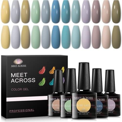 MEET ACROSS Nail Gel Polish Set 12PCS/SET Gel Kit Set For Manicures Glitter Sequins Soak Off UV Gel Varnishes for Nail Art Desig