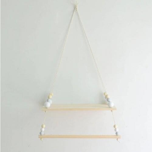 Natural Wood Nordic Style Wall Shelf With Beads Clothes Hanger On Wall Decorative Kids Baby Towl Toys Rack Organization