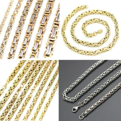 New Fashion Jewelry 5mm 6mm 7mm 8mm 10mm Men Chain Silver Gold Tone 316 Stainless Steel 22inch Byzantine Box Link Necklace