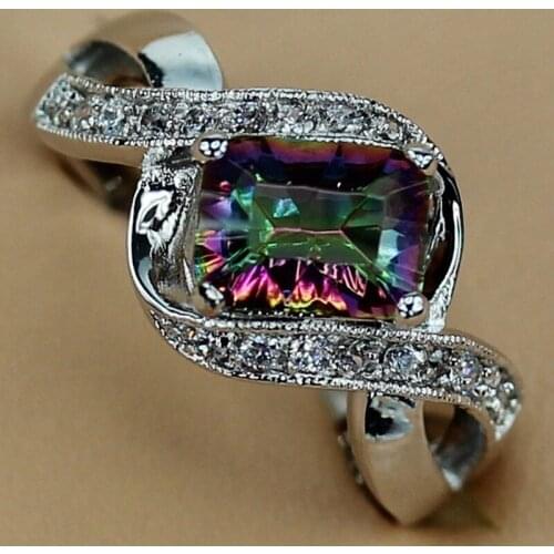 Fleure Esme Punk Engagement wedding rings for men and women Rainbow Cubic Zirconia alibaba-express Rhodium Plated R788 size 7 9