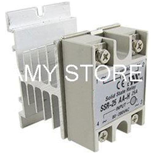 Single Phase SSR Solid State Relay 25A 80-250VAC 24-380VAC + Heat Sink SSR-25AA