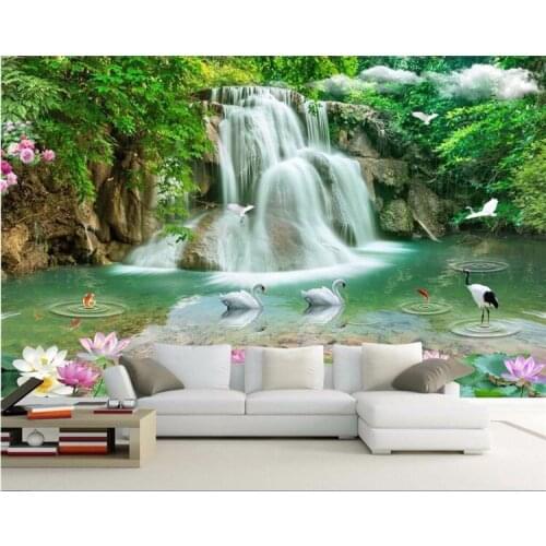 Custom Photo Wallpaper Mural Wall Sticker Stereo Landscape Waterfall Landscape 3D TV Wall papel de parede 3d para