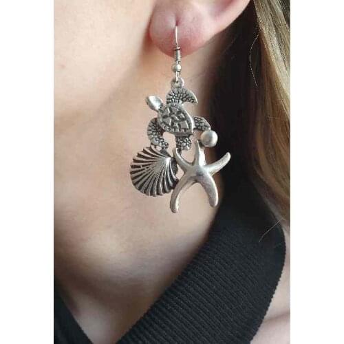Silver Plated Antique Dangle Sea Earrings
