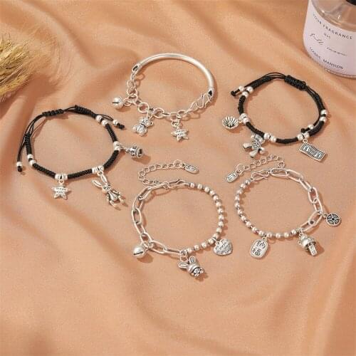 Luxury Retro Lucky Tassel Bracelets For Women Exquisite Manual Weave Cute Rabbit Horse Cat Pendant Bracelet 2021 Couples Jewelry