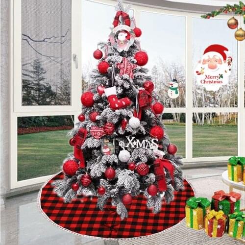 122CM Grid ChristmasTree Skirt Home Party Christmas Tree Mat Christmas Tree Decorations Ornaments
