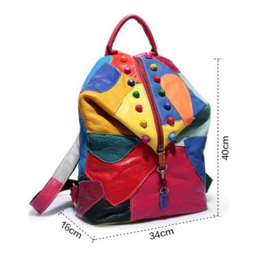 2021 New Brand retro Genuine Leather Backpack Sheepskin lady Backpack Designer Travel Colorful Patchwork Luxury Shopper