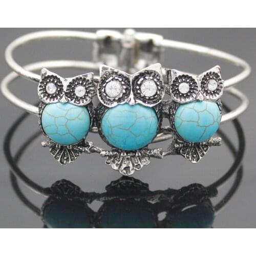 Antique Vitnage Silver Plated Ethnic Aztec Greek Wisdom Owl Gem Hinged Big Wide Bracelet Bangle Cuff Jewelry