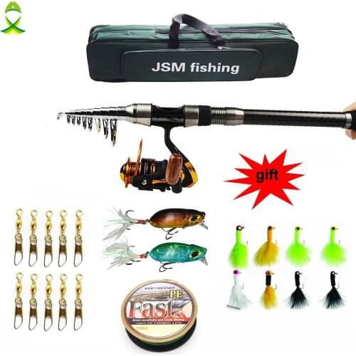 JSM 2.1M/2.4M/2.7M/3.0M/3.6M Telescopic Fishing Rod Combo Full Kit Spinning Reel Pole Set HOT SALE