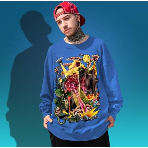 Hoodies, Sweatshirts Men Rose Flower attack Printe Mens Tee Shirts long Sleeve Fashion High Street Hip Hop Streetwear Hoodies