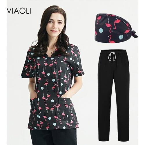 Pure cotton soft anti-wrinkle uniforms High-quality frosted V-neck short-sleeved top beauty salon elastic waist pants wholesale