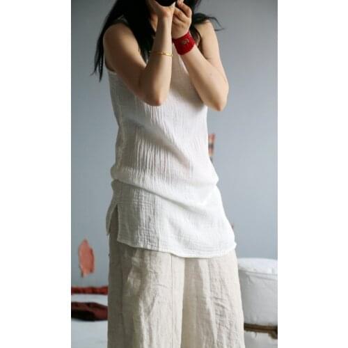 Women Summer Solid Color Cotton Linen Tanks Ladies Loose Simple Tanks Female Tanktops Thin Bottoming Tops 2021