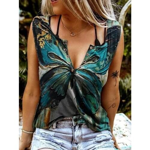 Womens Fashion Loose Casual sleeveless Floral print V neck Summer vest tank tops camisole