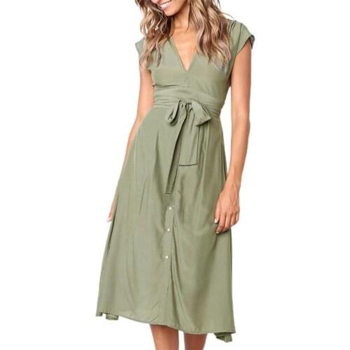 Women Dress Elegant Stripe Tie Waist Summer V Neck Buttons Dresses printing dress Buttons dress with V neck summer dress 2021