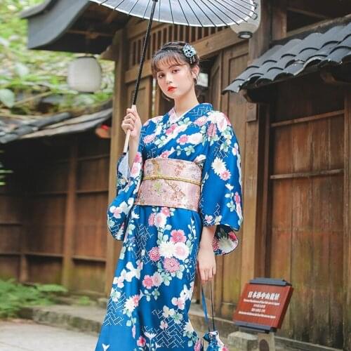Japanese Traditional Kimono Yukata For Woman Floral Printed Evening Party Dress Obi Photography Elegant Sakura Cosplay FF2356