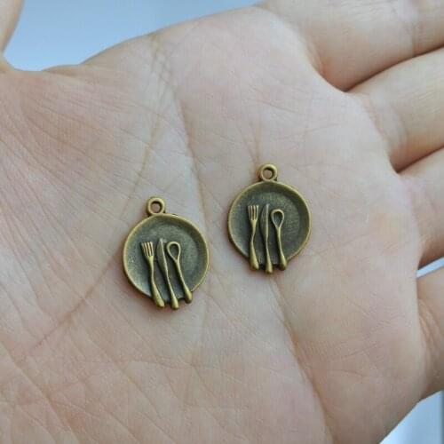 10 pieces / lot 15mm Alloy tableware jewelry Findings charm pendants Antiqued bronze Fit Bracelet Necklace Earrings
