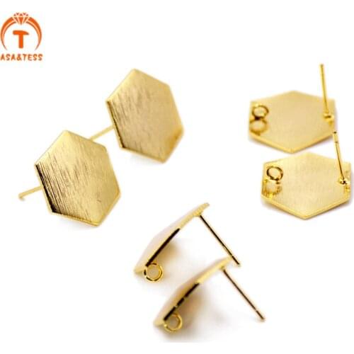 10 PCS Gold Plated hexagon Curved Post Charm Findings With 2mm Loop Circle Connector Earrings Stud Base DIY Making Jewelry