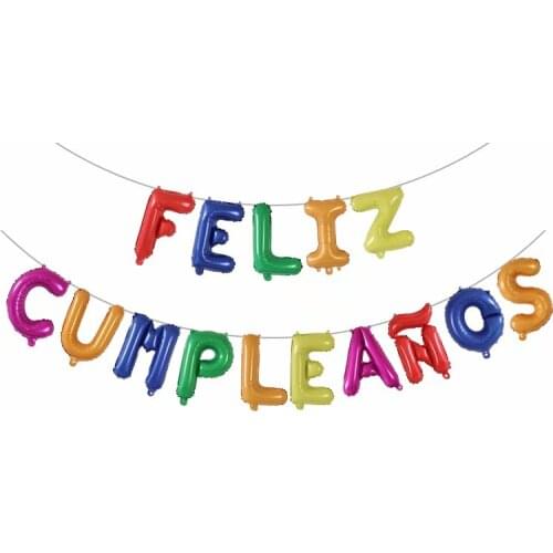15pcs Spanish Happy Birthday Letter Alphabet Inflatable Globos Hang Foil balloon Happy Birthday Party decoration ballon Supplies