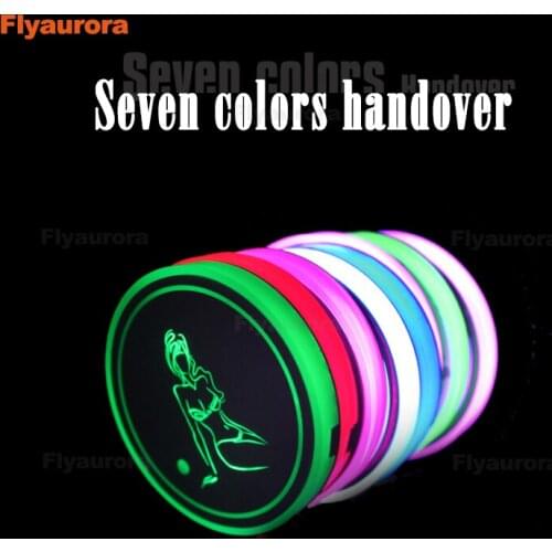 2 Pieces LED Cup Holder Pads Light Mats Bottle Coasters 7 Colors Car Logo LED Atmosphere Light Sexy Girls Sticker Beauty
