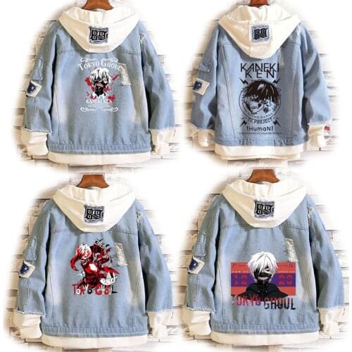 2021 Anime Cosplay Tokyo Ghoul Denim Jacket Kaneki Ken Costume Men and Women Hooded Jackets Halloween Party Coats Couple Tops