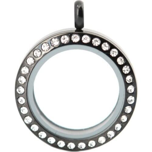 25mm round screw black 10pcs crystal stainless steel Memory living glass locket , glass locket floating charms for Women