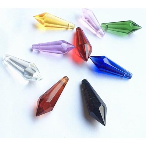 30pcs 36MM Mixed Color Chandelier Glass Crystal Icicle Prisms(Free ring)Hang Pendants For Candelabra, Ceiling Lights Accessories