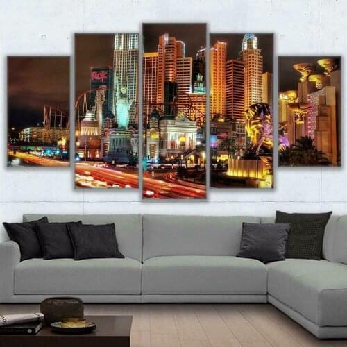 Las Vegas City Lights Night 5 pcs Modern Home Wall Decor Canvas Picture Art HD Print Painting On Canvas for Living Room Unframe