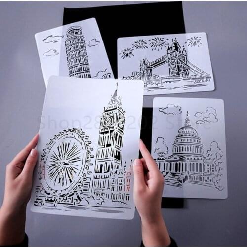 5pcs/set Sailboat Tower Drawing Template Stencil Painting Embossing Scrapbooking DIY Album Decorative Art Craft Templates