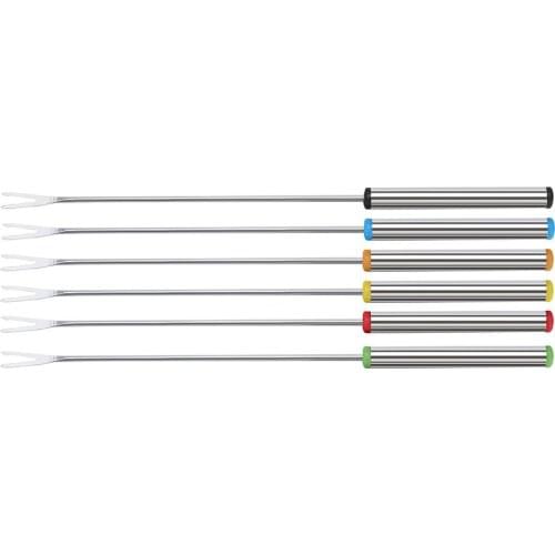 6 Pieces Barbecue Fork Skewer BBQ Forking Meat Stick 24cm Long Handle Chicken Fish Ball Vegetable Sausage Loaf Picnic Roast Tool