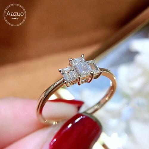 Aazuo 18K Yellow Gold Real Diamond Princess Square 0.55ct IJ SI Engagement Ring Gift for Woman Party Au750