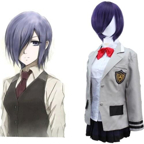 Anime Tokyo Ghoul Cosplay Costume Touka Kirishima Uniform Purple Wig Women Girls Full Set School Hero Acedemic Carnival Uniform