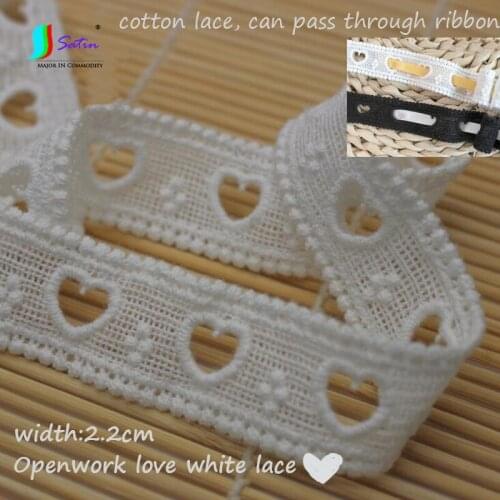 White 100% Cotton Ribbon Lace,Skirt Clothes Hat Sew Decoration Material Width 22MM Can Pass Ribbon Hollow Heart Cute Lace A0255F
