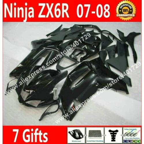 Free custom Fairings for motorcycle Kawasaki ZX6R 2007 2008 Ninja 636 fairing kits 07 08 new black 7 gift CJ60