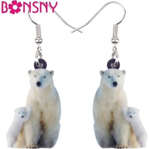 Bonsny Acrylic North Pole Family Polar Bear Earrings Drop Dangle Big Long Arctic Animal Jewelry For Women Girls Teens Accessory